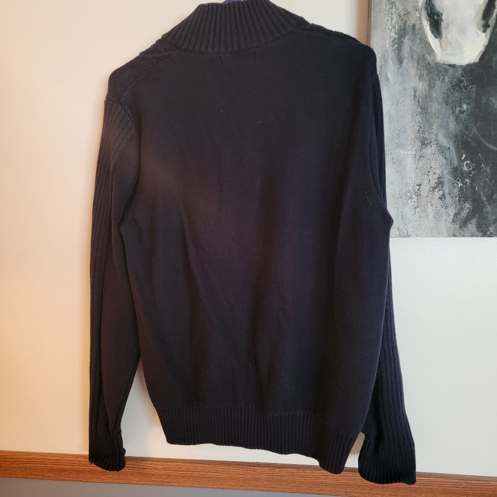 Nautica Blue Fisherman’s Cable knit Sweater with 3/4 Button Up. 100% Cotton, Med - Picture 2 of 5